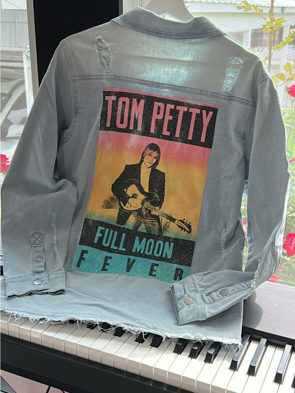 Tom Petty Light Blue Distressed Denim Jacket with Graphic Back